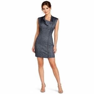 Calvin Klein Gray Cowl Neck Asymmetrical Zip Sheath Dress Career XS